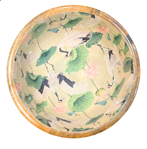 Ensemble de bols en bois faits à la main en Inde et cuillères de service pour salade avec motif imprimé en émail pour le service des aliments et la vaisselle à domicile - Product Image 3