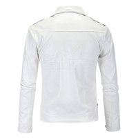 Blouson en similicuir blanc asymétrique à fermeture éclair, col à revers, coupe ajustée pour homme, personnalisable, style sportif inspiré des motards