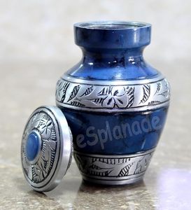 Classical Teardrop <b>Ceramic</b> Urn Blue with Silver Floral Band Pet Caskets & Urns Durable - Product Image 5