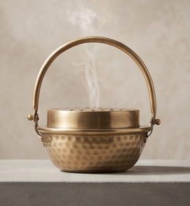 Handmade Metal Iron Incense Cone <b>Holder</b> Bucket Burner <b>Hammered</b> Body Arch Handle Lid Catcher - Product Image 1