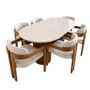 Juego de Comedor Moderno y Duradero Aurevino, Mesa Ovalada de Mármol, Patas de Madera, Sillas Tapizadas en Tela con Respaldo Sólido, Estilo Escandinavo - Product Image 3