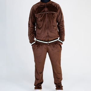Ensemble de survêtement sport marron de haute qualité en coton, deux pièces, personnalisable, vente en gros, pour hommes - Product Image 4