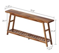 Console moderne en bois massif avec étagère de rangement et base en tréteaux pour entrée et salon