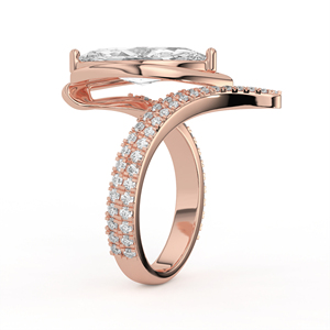 Bague en or jaune 14K 18K avec diamant de laboratoire taille marquise, collier en or pointu, sangle fendue croisée, pavé multi-rangs, joaillerie fine - Product Image 4