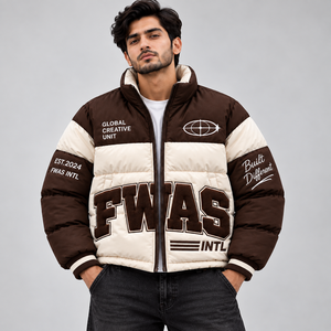 Custom <b>Men's</b> Puffer <b>Jackets</b> Embroidered Letter Logo Windproof Winter Casual Outerwear Warm Insulated Streetwear <b>Jackets</b> Supplier - Product Image 1