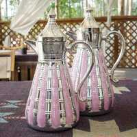 Cafetera Árabe de Lujo Dallah de Acero Inoxidable Dorado y Plateado, Servidor Tradicional de Café de Oriente Medio y Regalo Herencia