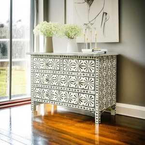 Floral Bone Inlay Dresser Handmade Resin <b>Chest</b> of wooden living room Bone inlay <b>storage</b> - Product Image 6