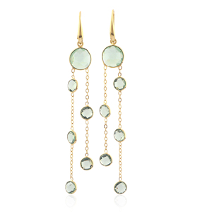 Pendientes de gancho con diseño de gota, chapados en oro, con cuarzo amatista verde de corte a cuadros, múltiples piedras redondas, joyería de regalo, recién llegados. - Product Image 1