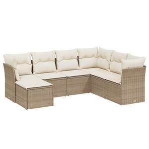 Conjunto de Sofás Modulares de Jardín de 7 Piezas, Muebles de Patio de Ratán Sintético Beige y Acero - Product Image 2