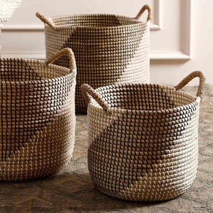 Set of 3 <b>round</b> seagrass storage <b>baskets</b> for home Handmade Storage <b>Basket</b> Wholesale eco-friendly Made in Viet Nam - Product Image 5