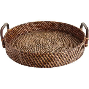 Handmade <b>Round</b> Rattan Serving <b>Tray</b> with Handles Eco-Friendly Woven Wicker Decorative <b>Tray</b> for Home Decor Accessories - Product Image 6