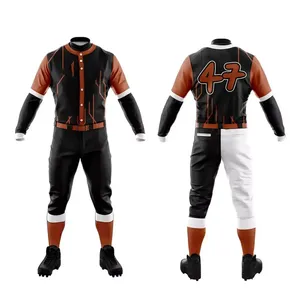 Uniforme de baseball personnalisé pour hommes, manches longues, maillot sublimé avec numéro 47, polyester respirant, vêtements de sport toutes saisons - Product Image 1
