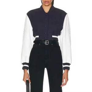 Chaquetas de alta calidad para mujer, estilo varsity con mangas de cuero, chaqueta vintage de carreras, chaqueta de poliéster lisa para mujer - Product Image 1