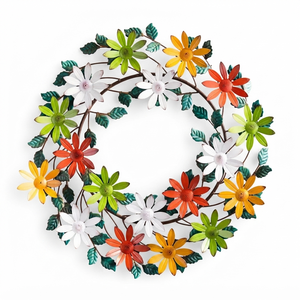 Corona de Flores de Margarita Metálica Colorida, Flores Multicolores Pintadas a Mano, Elegante Decoración de Pared para la Puerta Principal de Primavera - Product Image 2