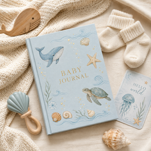 LABON Diario Personalizado para Bebés con Temática Oceánica, Libro de Recuerdos de Hitos del Bebé Bajo el Mar, Álbum de Recortes de Lujo con Tapa Dura de Lino y Detalles en Dorado, Venta al por Mayor - Product Image 4