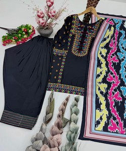 Fancy Natural Silk Embroidery Work <b>Top</b> Patiala With Dupatta Women Ethnic Wear <b>Wedding</b> Party Dress 85478 KARMA- MT- 1077 - Product Image 4