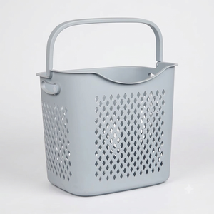 Panier à linge moderne en plastique gris non pliable avec poignées, panier à linge creux portable pour le rangement dans la salle de bain - Product Image 1