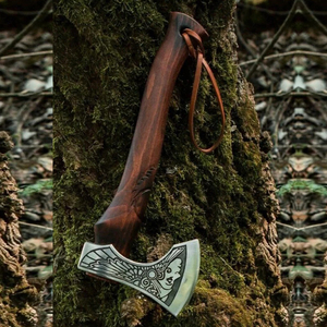 Custom Gift Forged Carbon Steel Viking Style <b>Axe</b> Bearded <b>Axe</b> Rose Wood Tomahawk Real Hatchet, Best Gift Premium Leather Sheath - Product Image 6