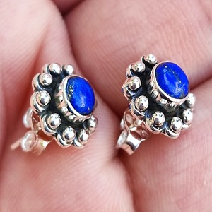 Lapis Lazuli Stud <b>Earrings</b> 925 Sterling <b>Silver</b> Handmade Statement Promise <b>Earrings</b> for Women Boho September Birthstone Jewelry - Product Image 2