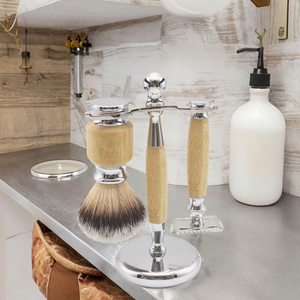 Shaving Set Latest New Design Professional 3pc Shaving Brush Set with Bamboo Handle for Body Bikini <b>Face</b> Care for Barber <b>Shaver</b> - Product Image 5