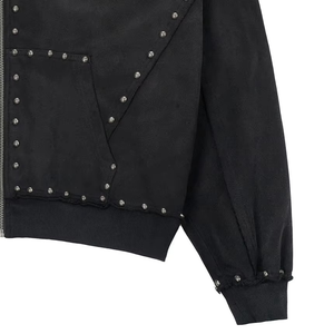 Custom Men <b>Black</b> Studded Rhinestone Zip Hoodie 350GSM Heavyweight Cotton <b>Fleece</b> Regular Fit Streetwear Winter Eco-Friendly - Product Image 5