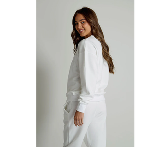 White Embroidered Bride Sweatshirt And <b>Pants</b> Set Casual Comfortable Cotton <b>Lounge</b> Wear For Women - Product Image 2