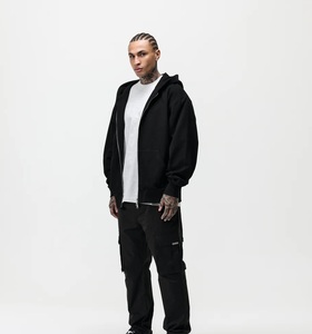 Sweat à capuche zippé pour homme en molleton bouclette 400 g/m² avec doublure, épaules tombantes, double fermeture éclair, polyester/coton, coupe ample, OEM - Product Image 4