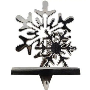 Support de chaussette de Noël en métal lesté, design élégant, double flocon de neige argenté, pour cheminée et décoration intérieure - Vente en gros - Product Image 1