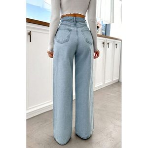 Jeans Casuales de Mezclilla Azul Hielo para Mujer, Corte Ancho, Cintura Alta, Relajados, Tela Suave y Elástica, Ecológicos, Duraderos, Tallas 26-40 - Product Image 5