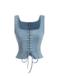 Corset moderne Denim Crop Top Mode Sans Bretelles Décontracté Chic Moderne Slim-Fit Vintage Charm Light Wash Intemporel Structuré - Product Image 2