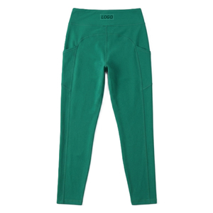 Leggings vert émeraude avec poche, taille haute, longueur intégrale, tricotés en spandex et polyester, respirants, séchage rapide, vêtements de sport pour femmes - Product Image 1