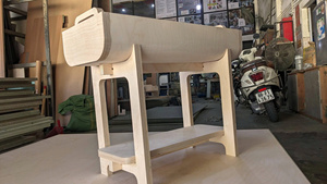 Canapé-lit en contreplaqué durable et écologique personnalisé avec revêtement en cuir PU et pieds en bois, design industriel pour salon - Product Image 3