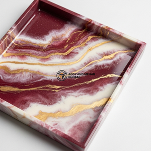Plateau de service en résine bordeaux de qualité supérieure – Plateau décoratif fait main avec motif marbré - Product Image 4