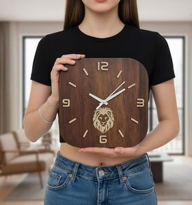 Wooden Mechanical Wall Clock Silent 3D Pointer <b>Square</b> Wall Hanging Clock Minimalist Decor for Study Room - Product Image 2