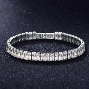 Pulsera de tenis VVS Moissanite con corte esmeralda, plata de ley 925, chapada en rodio, estilo Iced Out, baguette, Hip Hop, unisex - Product Image 1