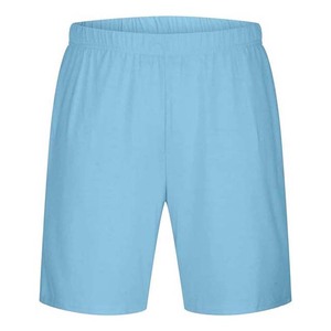 Ensemble T-shirt et short en coton bleu clair uni pour homme, col rond, décontracté, respirant, en tissu tricoté, sans couture sur le devant - Product Image 4