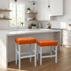 Juego de 2 Taburetes de Bar y Barra de Cocina de Cuero PU, Juego de Taburetes Tapizados en Cuero PU con Madera Maciza, Altura de Barra y Cocina - Product Image 1