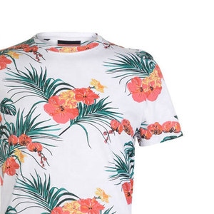 Camiseta de Manga Corta con Estampado Floral para Hombre, Cuello Redondo, Corte Regular, Algodón, Estilo Casual, Transpirable, Diseño Personalizado - Product Image 3