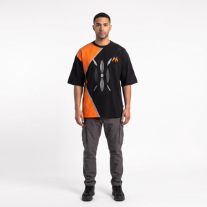 เสื้อยืดเทคแวร์โอเวอร์ไซส์แบบหนาพิเศษ 240GSM สำหรับผู้ชาย ผ้าฝ้ายแบบต่อแผง สไตล์สตรีทแวร์ พร้อมรายละเอียดสะท้อนแสง Mafra Apparels - Product Image 1