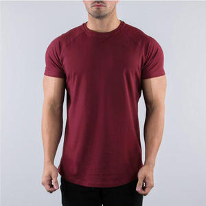 Camiseta de Manga Corta para Hombre, Corte Ajustado, Cuello Redondo, Color Sólido, Transpirable, Tejida, Informal, Color Granate - Product Image 1