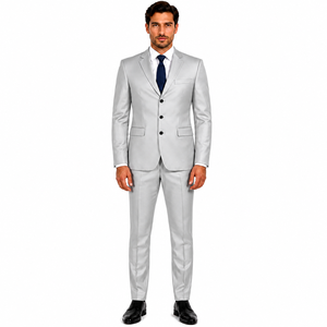 Custom Logo Mens Formal Suit 3 Button Notch Lapel Business Suit Coat Trousers <b>Set</b> Solid Color Custom Men Business Suit <b>Set</b> - Product Image 1