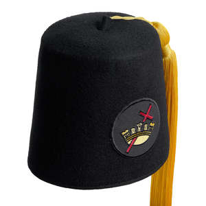Knights Templar Black Waterproof 100% Wool Fez <b>Hat</b> Yellow Tassel 3D Embroidered Crown Cross Casual Masonic Ceremonial - Product Image 2