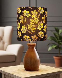 Solid Wood <b>Table</b> <b>Lamp</b> Floral Fabric Lampshade Modern Japanese Flower Shape Bedside Reading Light for Living Room <b>Study</b> - Product Image 5