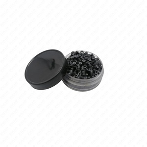 Black <b>Silicone</b> Lined 5mm Micro Link <b>Beads</b> Hair Extension Rings 200PCS Wholesale OEM Supply - Product Image 1
