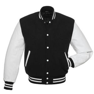 Veste varsity en laine noire pour homme avec manches en cuir, col montant, vêtement décontracté d'automne, imperméable et respirante - Product Image 5