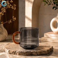 Mug moderne en verre borosilicate gris massif avec poignée, double paroi, résistant à la chaleur, avec bouchon de paille, logo personnalisé, compatible lave-vaisselle, réutilisable, pour la maison