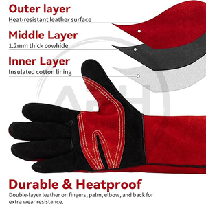 Guantes de Soldador de Cuero Vacuno Rojo Brillante con Palma Acolchada Negra, Resistentes al Calor, Puño Extendido, Equipo de Protección Industrial de Alta Resistencia - Product Image 4