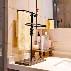 Support à serviettes de style vintage avec base en bois et cadre métallique, porte-serviettes décoratif pour salle de bain, lavabo - Product Image 4