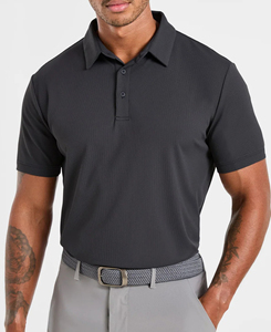 Polo en maille à manches courtes pour homme, léger, respirant, couleur unie, coupe décontractée, gris foncé, prix bas - Product Image 1
