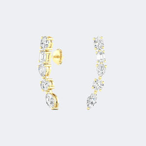 1.40CTW Mixed Shape Diamond Curved Drop <b>Earrings</b> 14k <b>Gold</b> Lab Grown D Color VVS Prong <b>Set</b> Linear Dangle for Women - Product Image 2